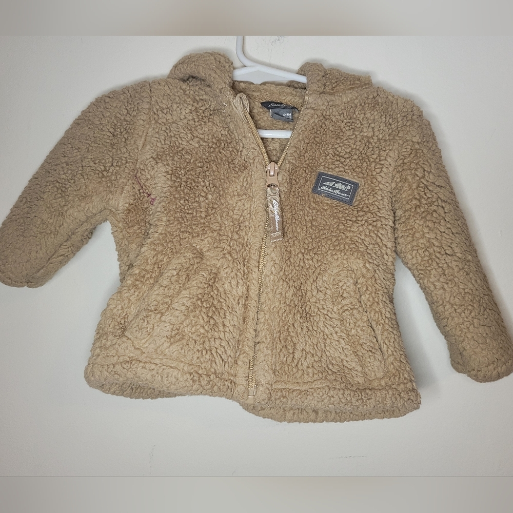 eddie bauer fluffy hooded coat, sz 6 - 9 months